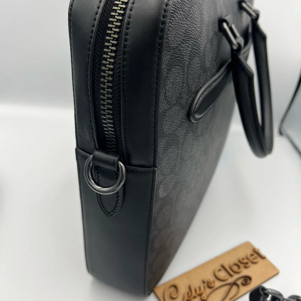 Coach Slim Brief In Signature Canvas With Trolley Sleeve